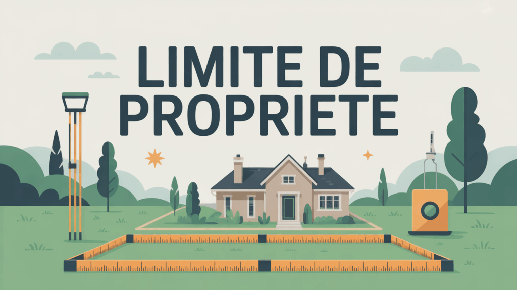 Illustration limite de propriété avec terrain, cloture et géomètre