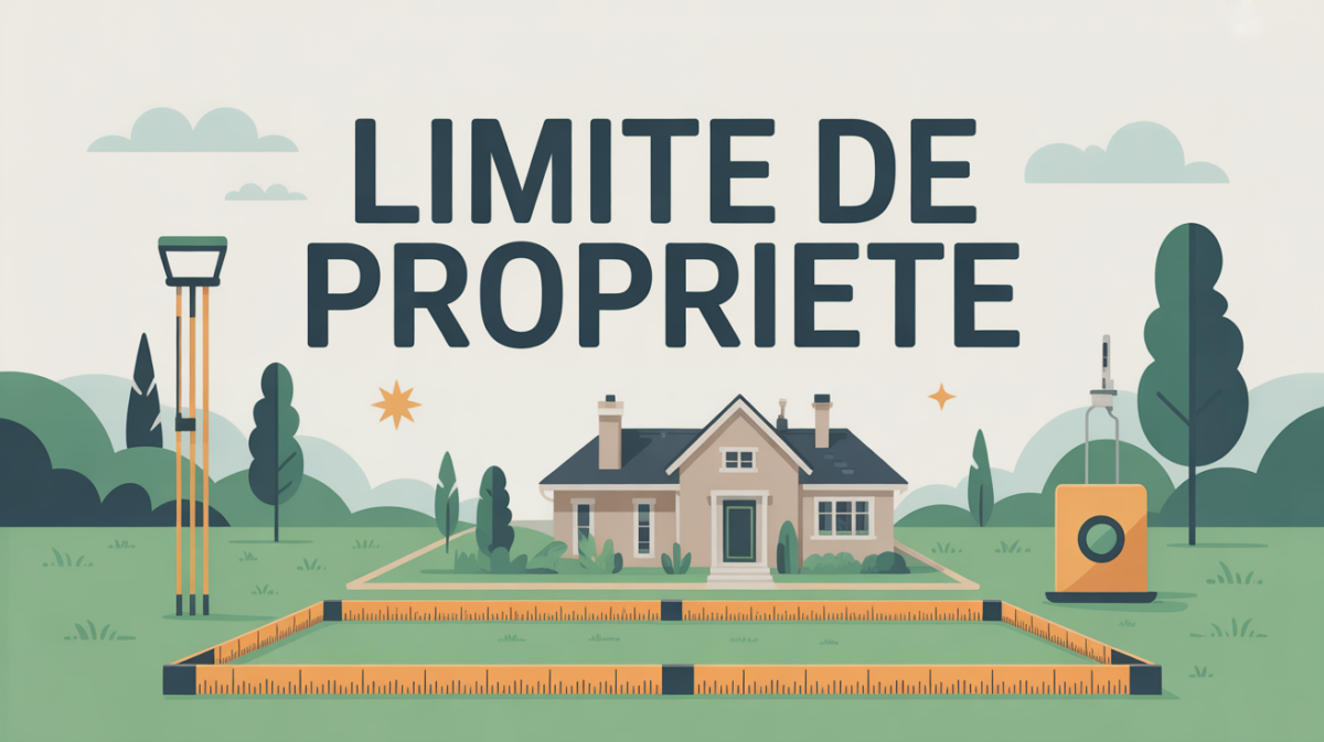 Illustration limite de propriété avec terrain, cloture et géomètre