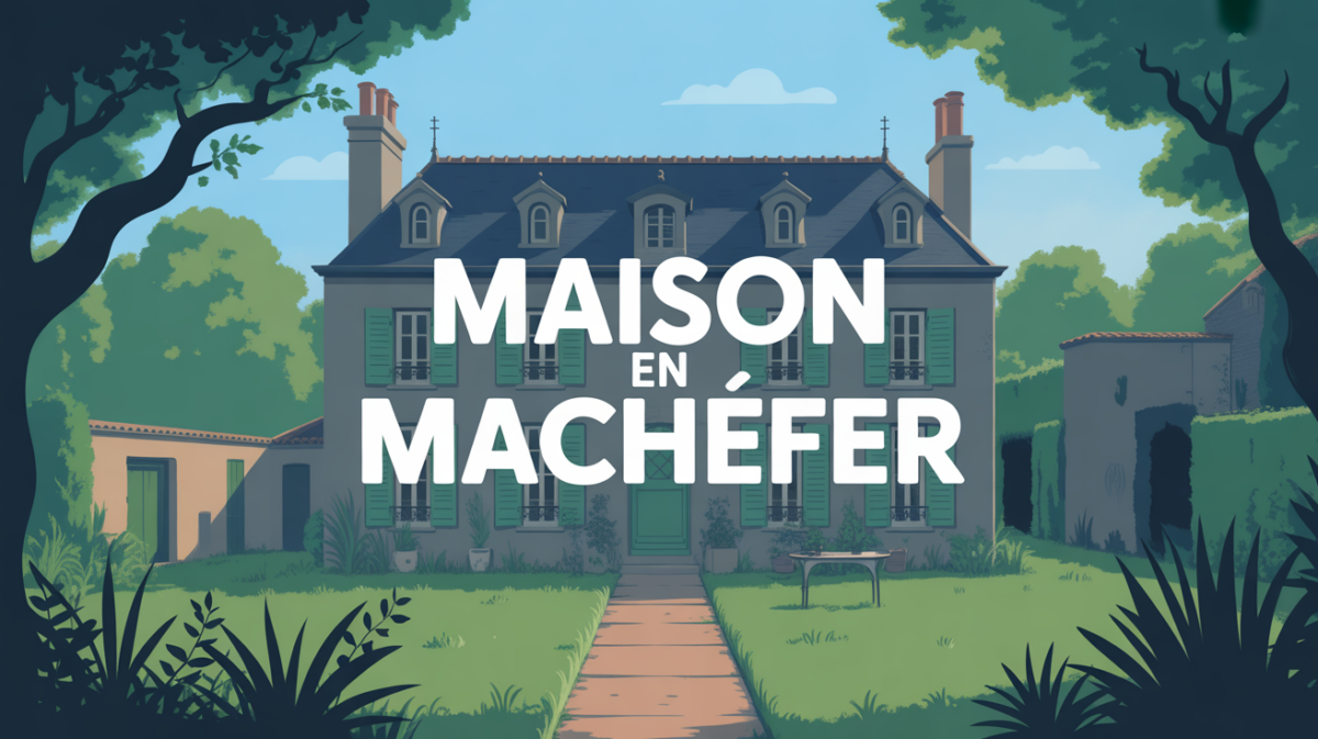 vue stylisee maison en machefer avec jardin
