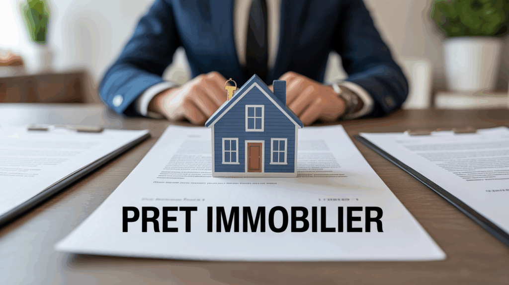 Pret immobilier, cle et notaire sur bureau, ambiance securite
