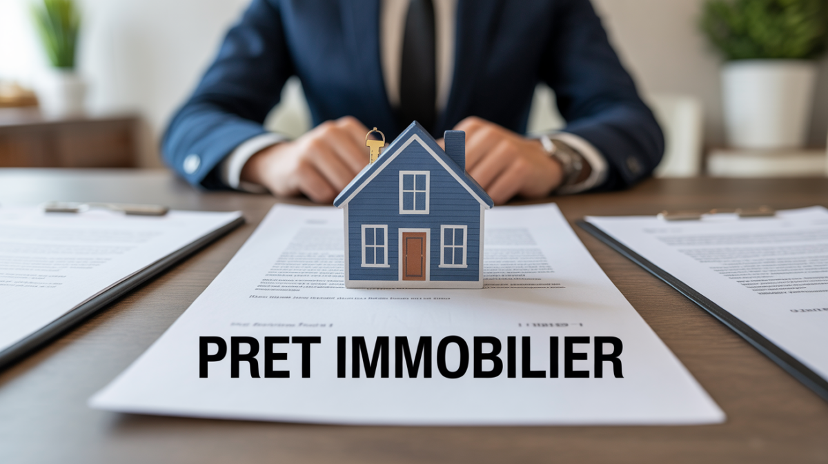 Pret immobilier, cle et notaire sur bureau, ambiance securite