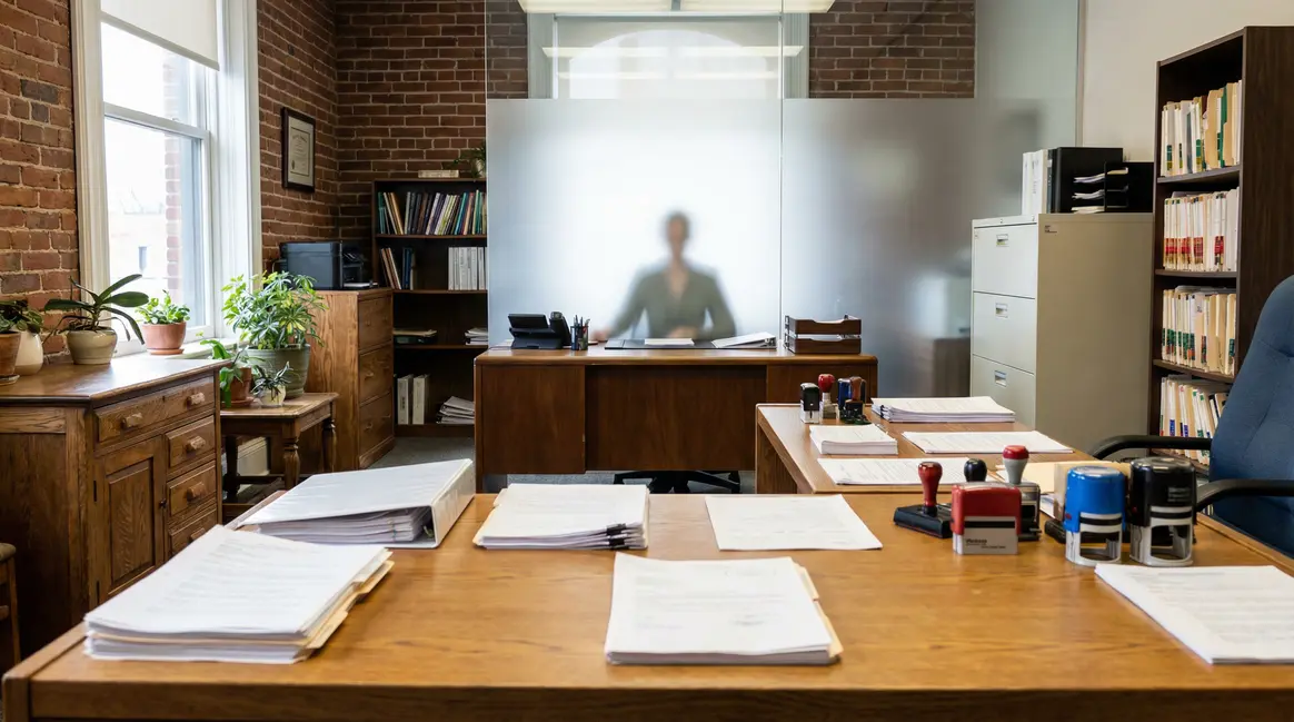vue d'ensemble bureau notarial moderne