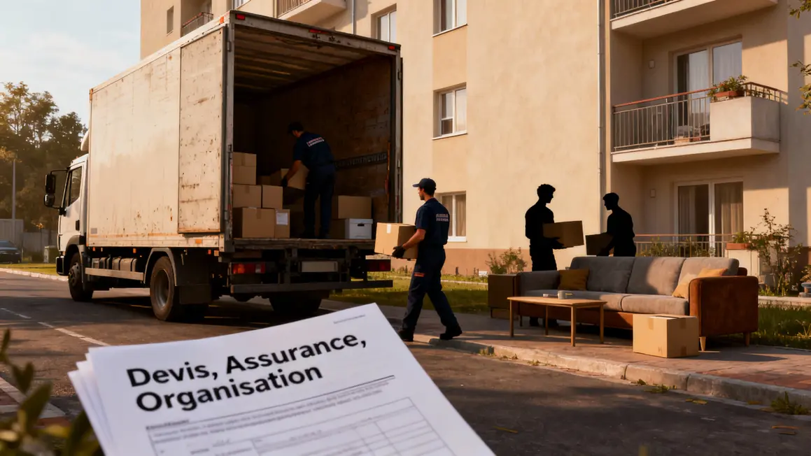 camion demenagement devant immeuble