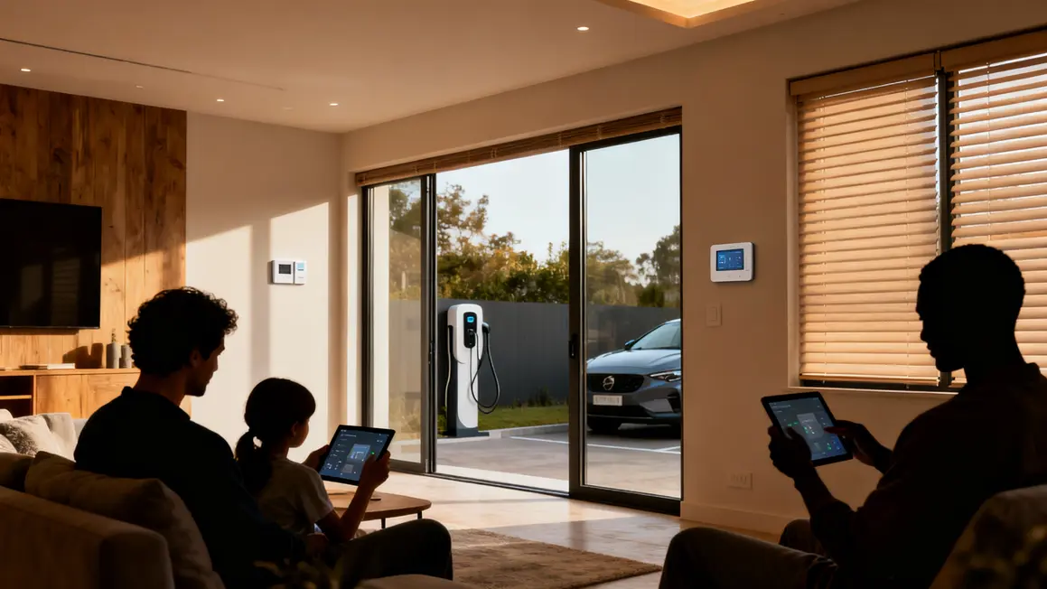 salon moderne domotique borne recharge voiture logement neuf