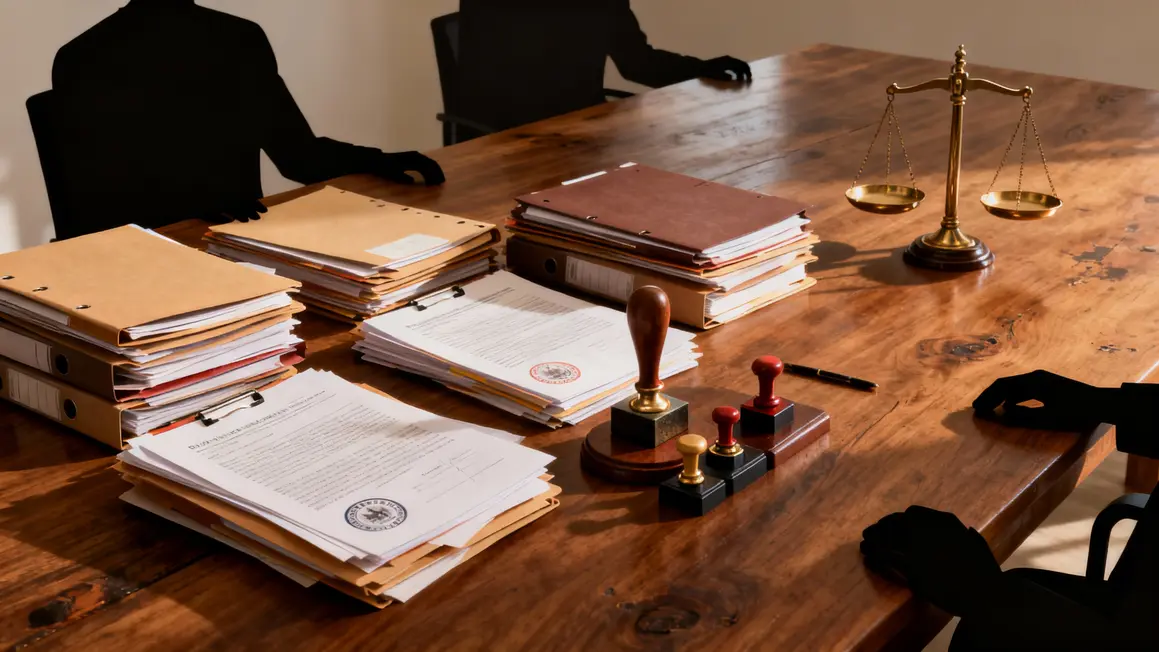 table et documents dans une étude notariale