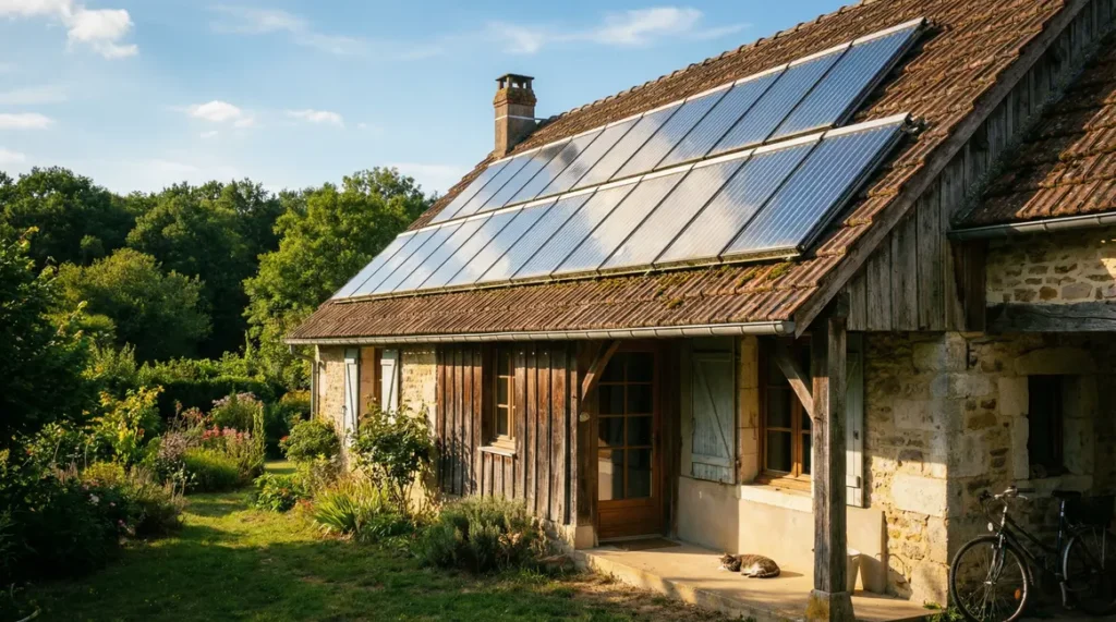 maison avec panneau solaire thermique sur le toit