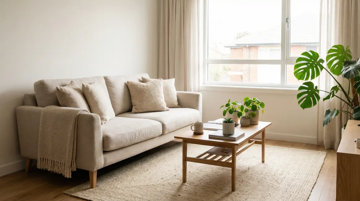 Salon moderne ambiance épurée logement valorisé