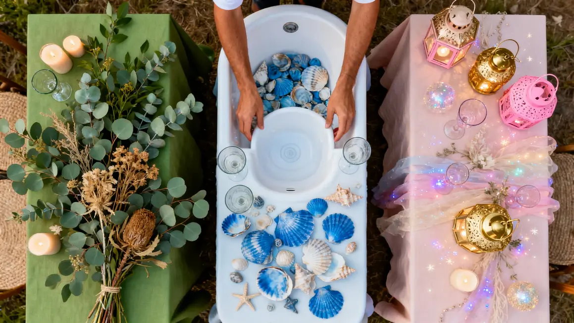 Tables bapteme deco botanique marine pastel