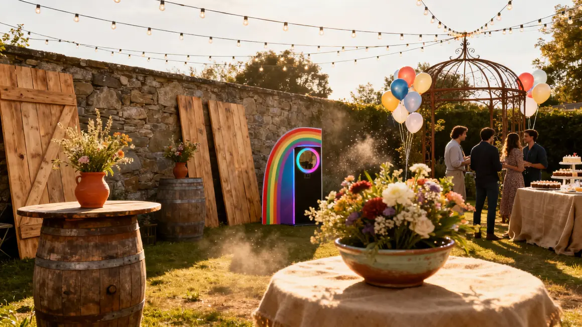 Idees decoration vin d'honneur exterieur guirlandes salon jardin
