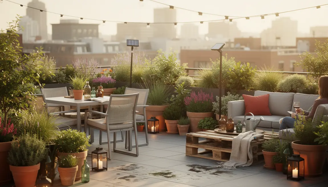 Jardin moderne terrasse mobilier déco récup éclairages solaires