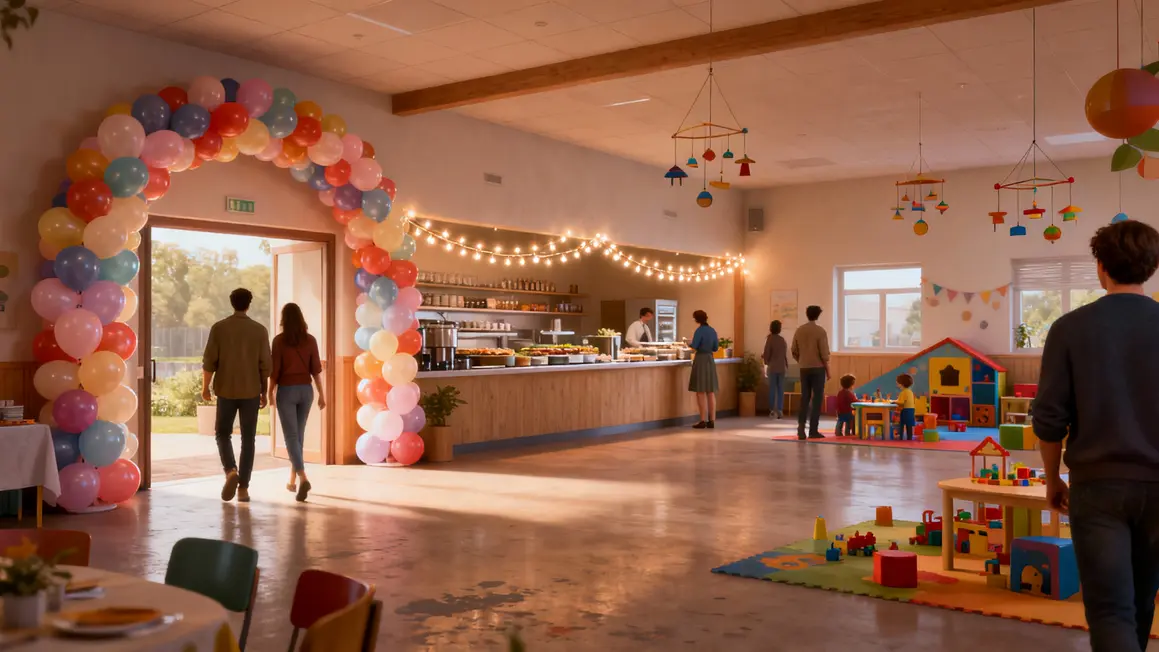 Salle bapteme arche ballons guirlande lumineuse