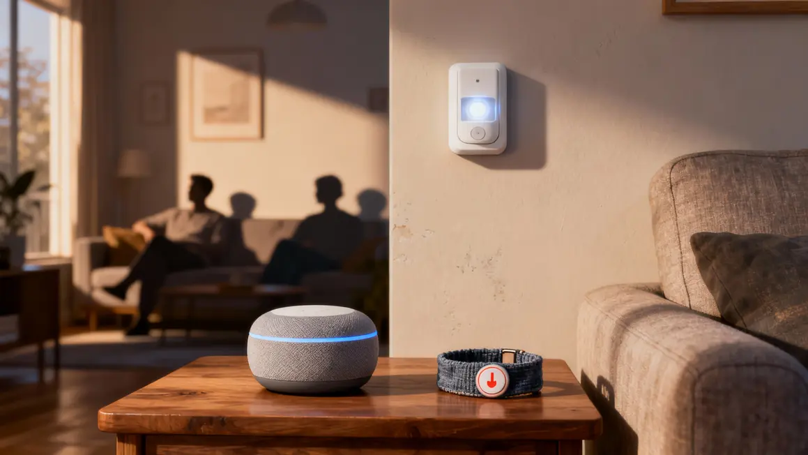 dispositifs téléassistance boîtier bracelet capteur dans logement