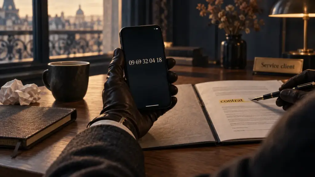 ECA assurance telephone : 09 69 32 04 18 affiché sur smartphone